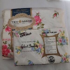Vintage Tex-Made Twin Bed Flat Sheet and 2 Pillow Cases in Original Package